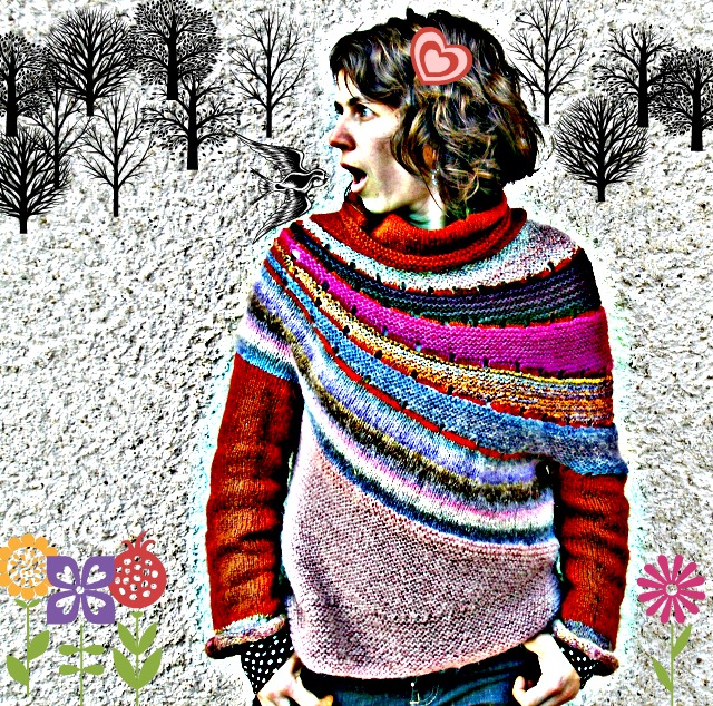 Enchanted Mesa sweater, pattern by WestKnit, knit by Sylvie Damey - havin fun with PicMonkey.com