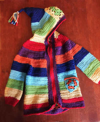 Armel hooded cardigan, crochet pattern by Sylvie Damey, made by CKGF